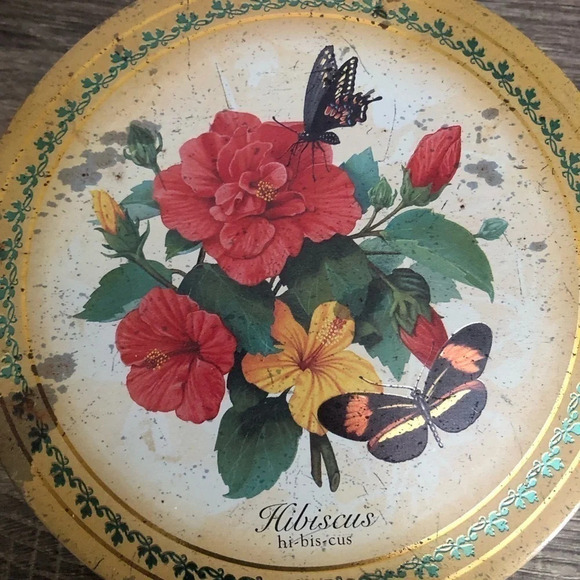 Vintage  Hibiscus Floral Tin - Picture 3 of 8